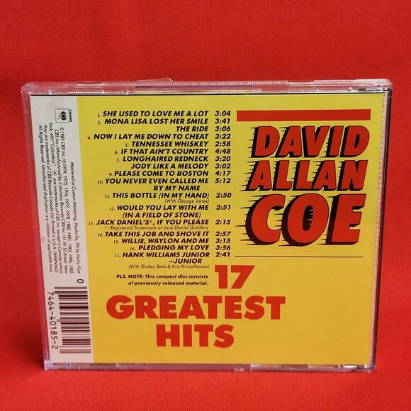 David Allan Coe 17 Greatest Hits CD Signed 1985 - Picture 2 of 8